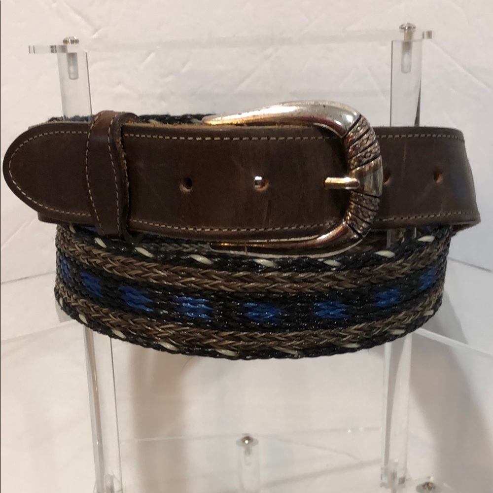 Mens Brushy Creek 1.50”Wide Leather Nylon Multicolored Woven Belt Size 40